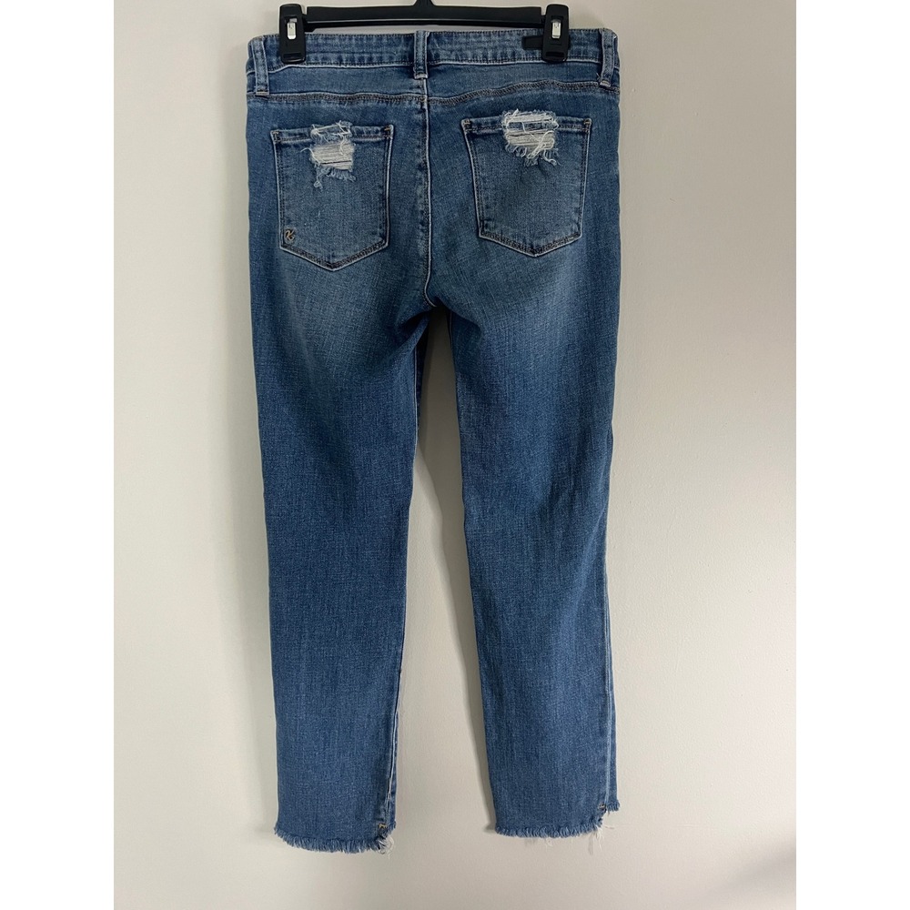KUT from the Kloth Distressed Raw Hem Straight Leg Jeans Blue Size 4 KP0937MA4 - Picture 2 of 11